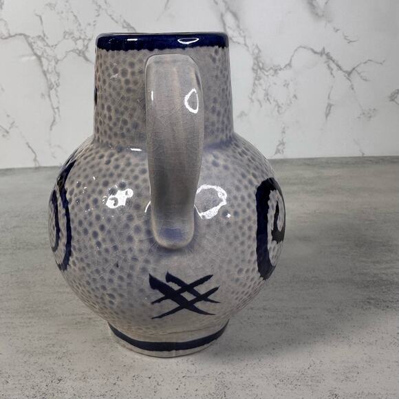 Vintage, Mid Century Scheurich Pottery Textured Gray/Blue Pitcher w/Handle Art - Picture 5 of 9